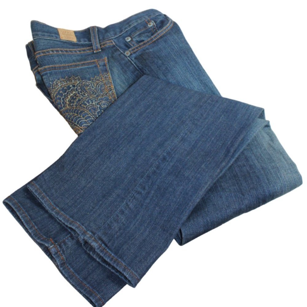 Lucky Brand Medium Blue Wash Embroidered Pocket Boot-Jeans Size 4/27 - Picture 2 of 7